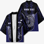 Personalised New Zealand Aotearoa Kimono Blue Marlin Fishing Maori Pattern