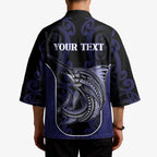 Personalised New Zealand Aotearoa Kimono Blue Marlin Fishing Maori Pattern
