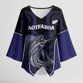 Personalised New Zealand Aotearoa Kimono Sleeve Blouse Blue Marlin Fishing Maori Pattern