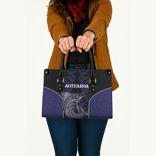 New Zealand Aotearoa Leather Bag Blue Marlin Fishing Maori Pattern