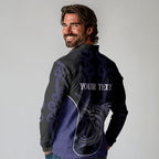 Personalised New Zealand Aotearoa Long Sleeve Polo Shirt Blue Marlin Fishing Maori Pattern