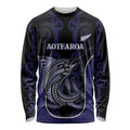 Personalised New Zealand Aotearoa Long Sleeve Shirt Blue Marlin Fishing Maori Pattern