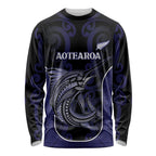 Personalised New Zealand Aotearoa Long Sleeve Shirt Blue Marlin Fishing Maori Pattern