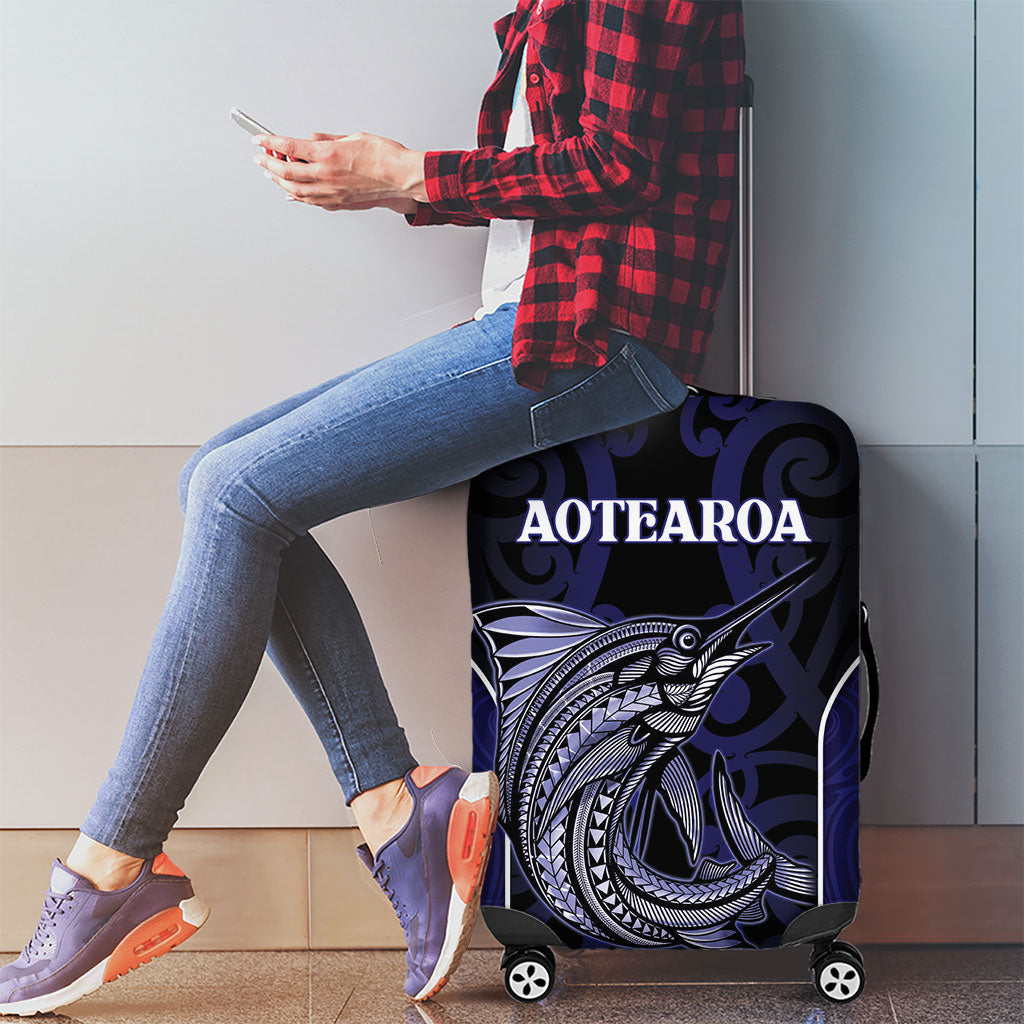 New Zealand Aotearoa Luggage Cover Blue Marlin Fishing Maori Pattern