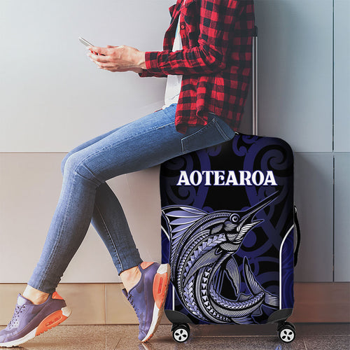 New Zealand Aotearoa Luggage Cover Blue Marlin Fishing Maori Pattern