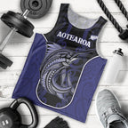 Personalised New Zealand Aotearoa Men Tank Top Blue Marlin Fishing Maori Pattern