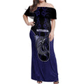 Personalised New Zealand Aotearoa Off Shoulder Maxi Dress Blue Marlin Fishing Maori Pattern