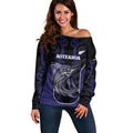 Personalised New Zealand Aotearoa Off Shoulder Sweater Blue Marlin Fishing Maori Pattern
