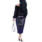 Personalised New Zealand Aotearoa Off The Shoulder Long Sleeve Dress Blue Marlin Fishing Maori Pattern
