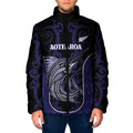 Personalised New Zealand Aotearoa Padded Jacket Blue Marlin Fishing Maori Pattern