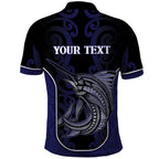 Personalised New Zealand Aotearoa Polo Shirt Blue Marlin Fishing Maori Pattern