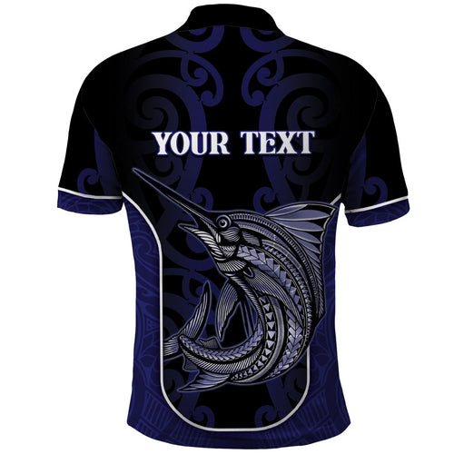 Personalised New Zealand Aotearoa Polo Shirt Blue Marlin Fishing Maori Pattern