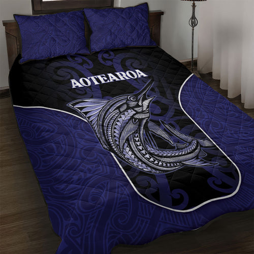 New Zealand Aotearoa Quilt Bed Set Blue Marlin Fishing Maori Pattern