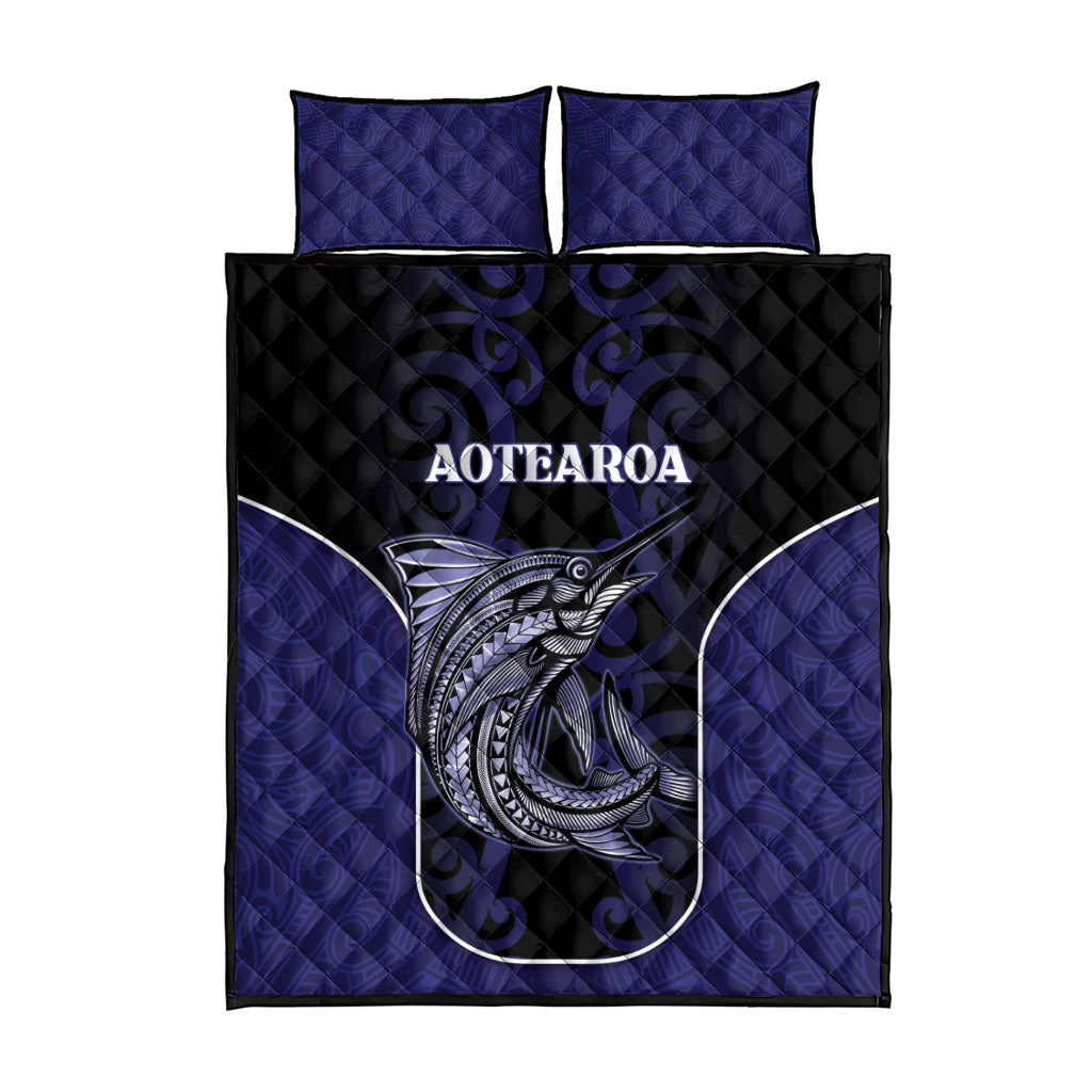 New Zealand Aotearoa Quilt Bed Set Blue Marlin Fishing Maori Pattern