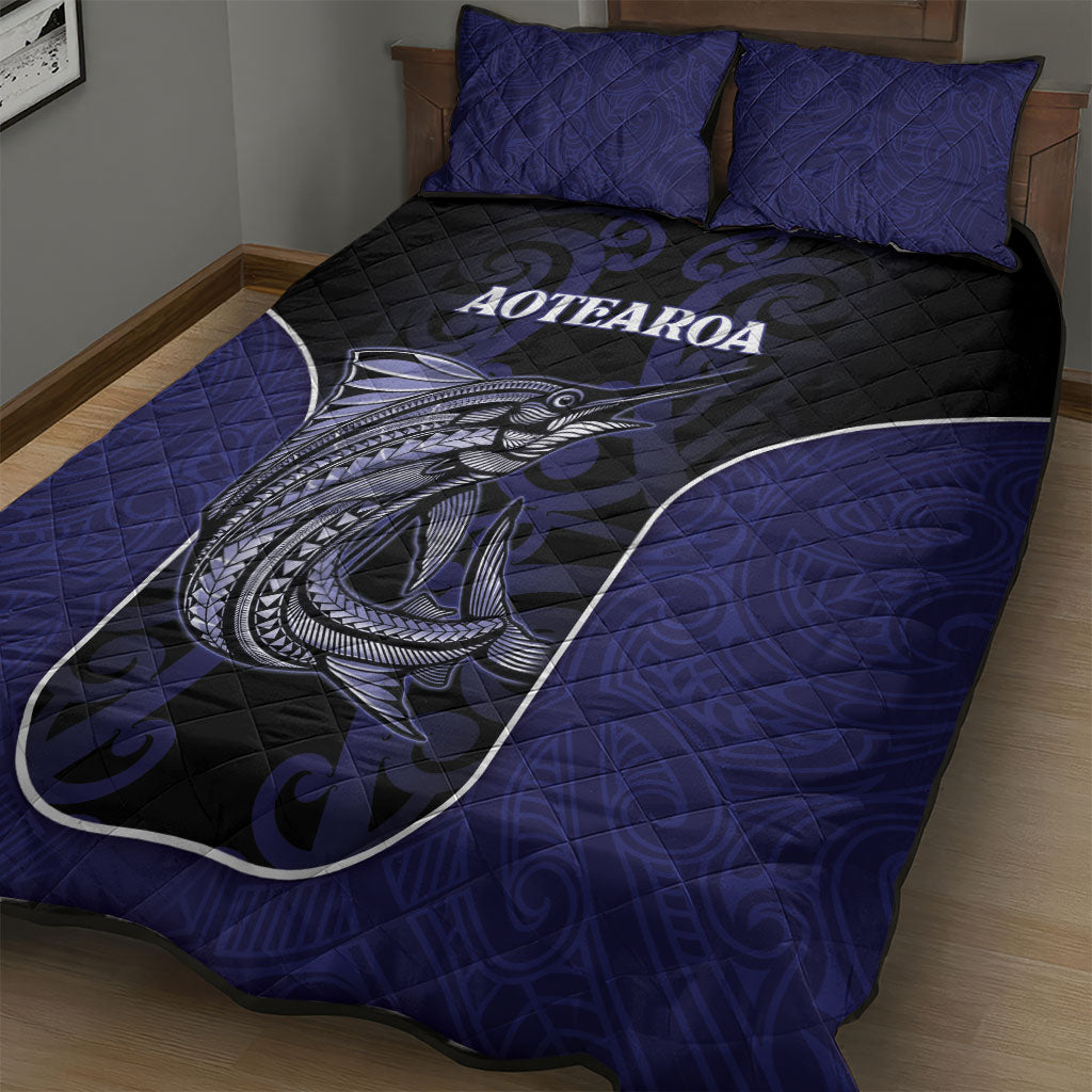 New Zealand Aotearoa Quilt Bed Set Blue Marlin Fishing Maori Pattern