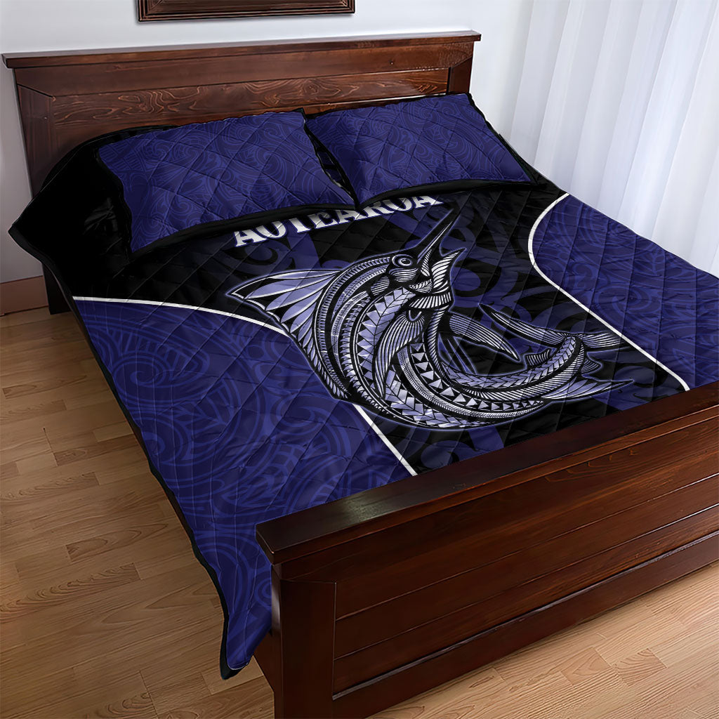 New Zealand Aotearoa Quilt Bed Set Blue Marlin Fishing Maori Pattern