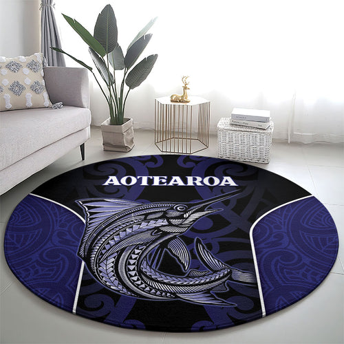 New Zealand Aotearoa Round Carpet Blue Marlin Fishing Maori Pattern