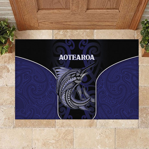New Zealand Aotearoa Rubber Doormat Blue Marlin Fishing Maori Pattern