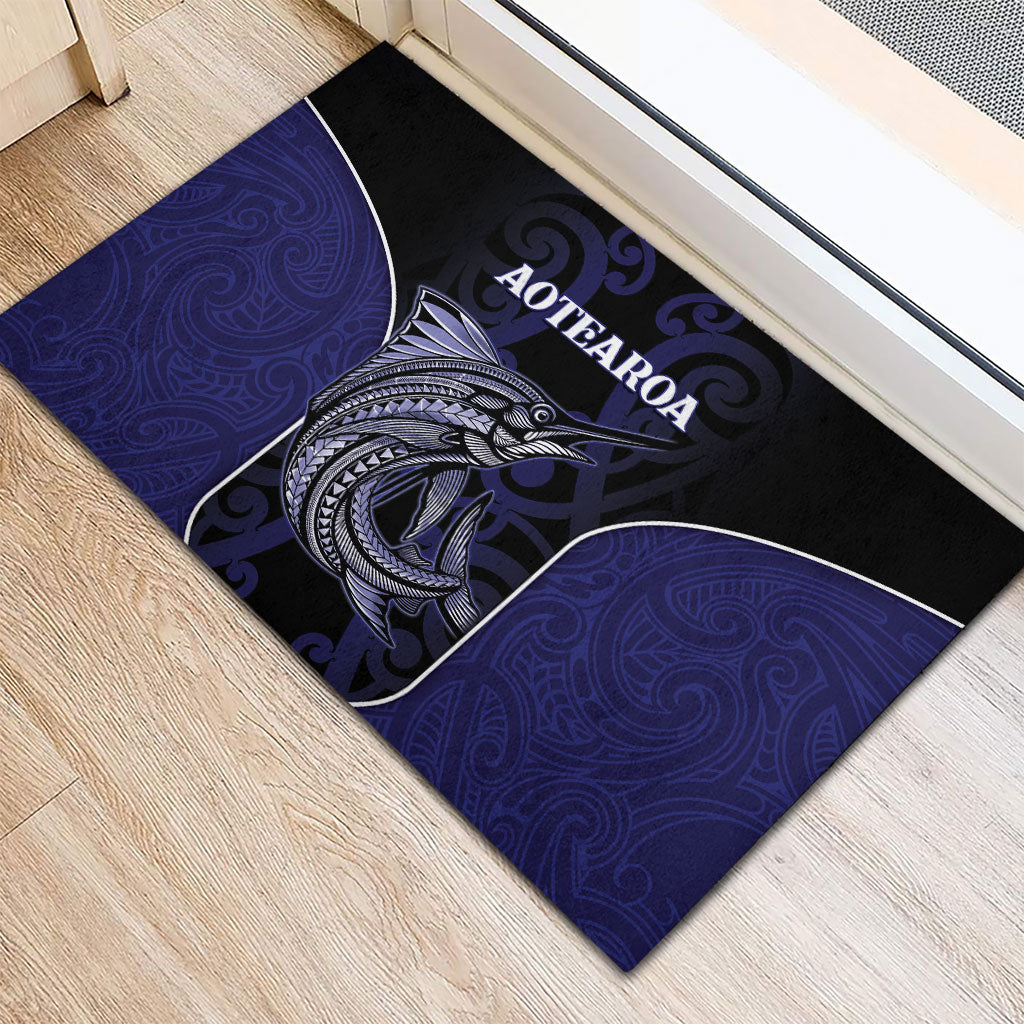 New Zealand Aotearoa Rubber Doormat Blue Marlin Fishing Maori Pattern