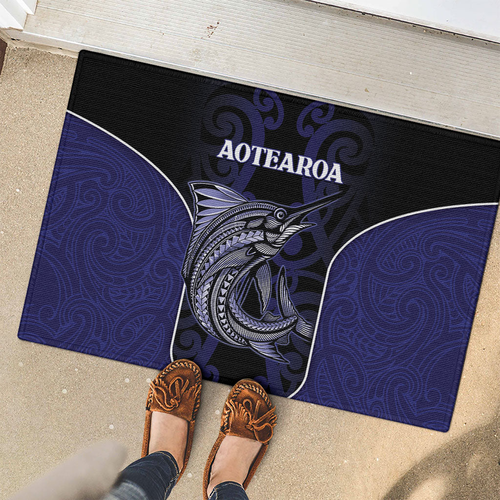 New Zealand Aotearoa Rubber Doormat Blue Marlin Fishing Maori Pattern