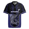 Personalised New Zealand Aotearoa Rugby Jersey Blue Marlin Fishing Maori Pattern