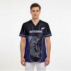 Personalised New Zealand Aotearoa Scrub Top Blue Marlin Fishing Maori Pattern