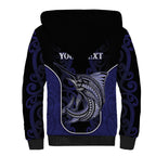 Personalised New Zealand Aotearoa Sherpa Hoodie Blue Marlin Fishing Maori Pattern