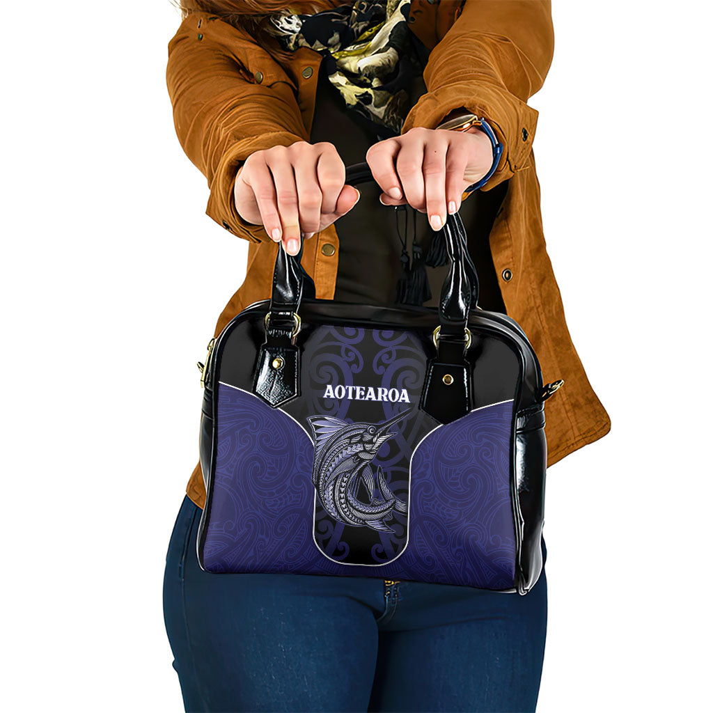 New Zealand Aotearoa Shoulder Handbag Blue Marlin Fishing Maori Pattern