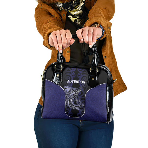 New Zealand Aotearoa Shoulder Handbag Blue Marlin Fishing Maori Pattern