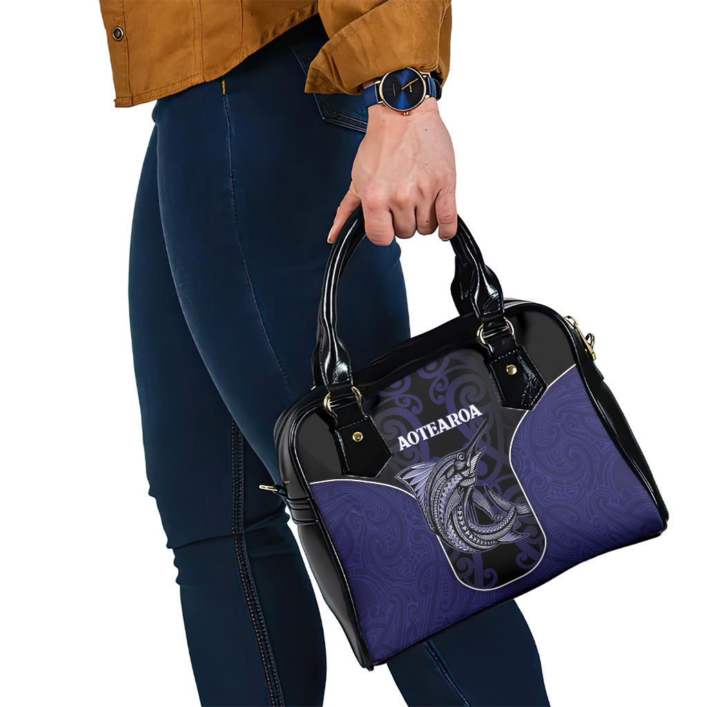 New Zealand Aotearoa Shoulder Handbag Blue Marlin Fishing Maori Pattern