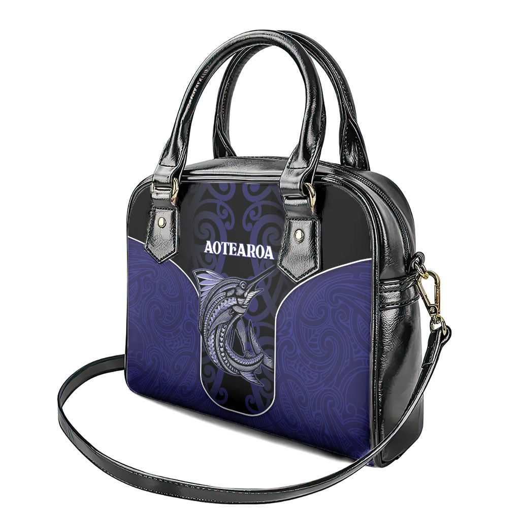 New Zealand Aotearoa Shoulder Handbag Blue Marlin Fishing Maori Pattern