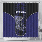 New Zealand Aotearoa Shower Curtain Blue Marlin Fishing Maori Pattern