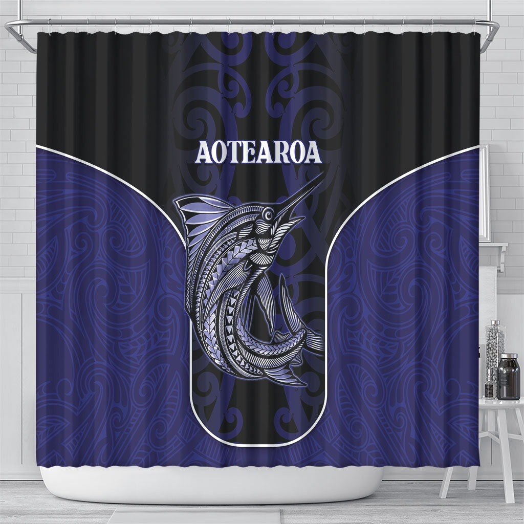 New Zealand Aotearoa Shower Curtain Blue Marlin Fishing Maori Pattern