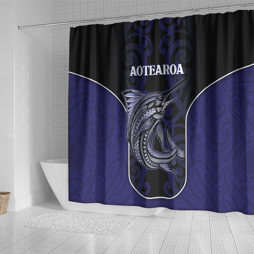 New Zealand Aotearoa Shower Curtain Blue Marlin Fishing Maori Pattern