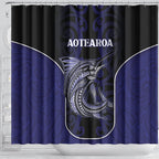 New Zealand Aotearoa Shower Curtain Blue Marlin Fishing Maori Pattern