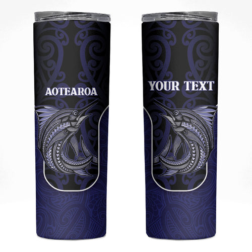 Personalised New Zealand Aotearoa Skinny Tumbler Blue Marlin Fishing Maori Pattern