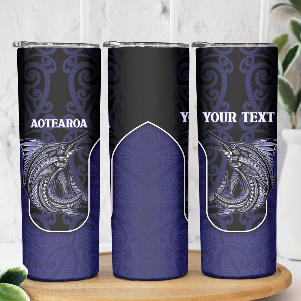 Personalised New Zealand Aotearoa Skinny Tumbler Blue Marlin Fishing Maori Pattern