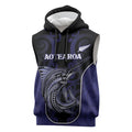 Personalised New Zealand Aotearoa Sleeveless Hoodie Blue Marlin Fishing Maori Pattern