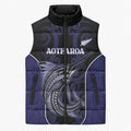 Personalised New Zealand Aotearoa Sleeveless Puffer Jacket Blue Marlin Fishing Maori Pattern