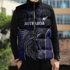 Personalised New Zealand Aotearoa Sleeveless Puffer Jacket Blue Marlin Fishing Maori Pattern