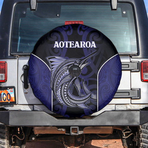 New Zealand Aotearoa Spare Tire Cover Blue Marlin Fishing Maori Pattern
