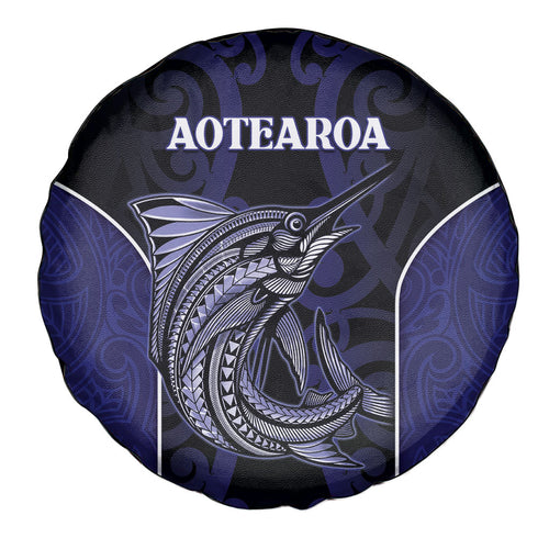 New Zealand Aotearoa Spare Tire Cover Blue Marlin Fishing Maori Pattern