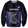 Personalised New Zealand Aotearoa Sweatshirt Blue Marlin Fishing Maori Pattern
