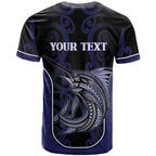 Personalised New Zealand Aotearoa T Shirt Blue Marlin Fishing Maori Pattern