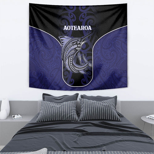 New Zealand Aotearoa Tapestry Blue Marlin Fishing Maori Pattern
