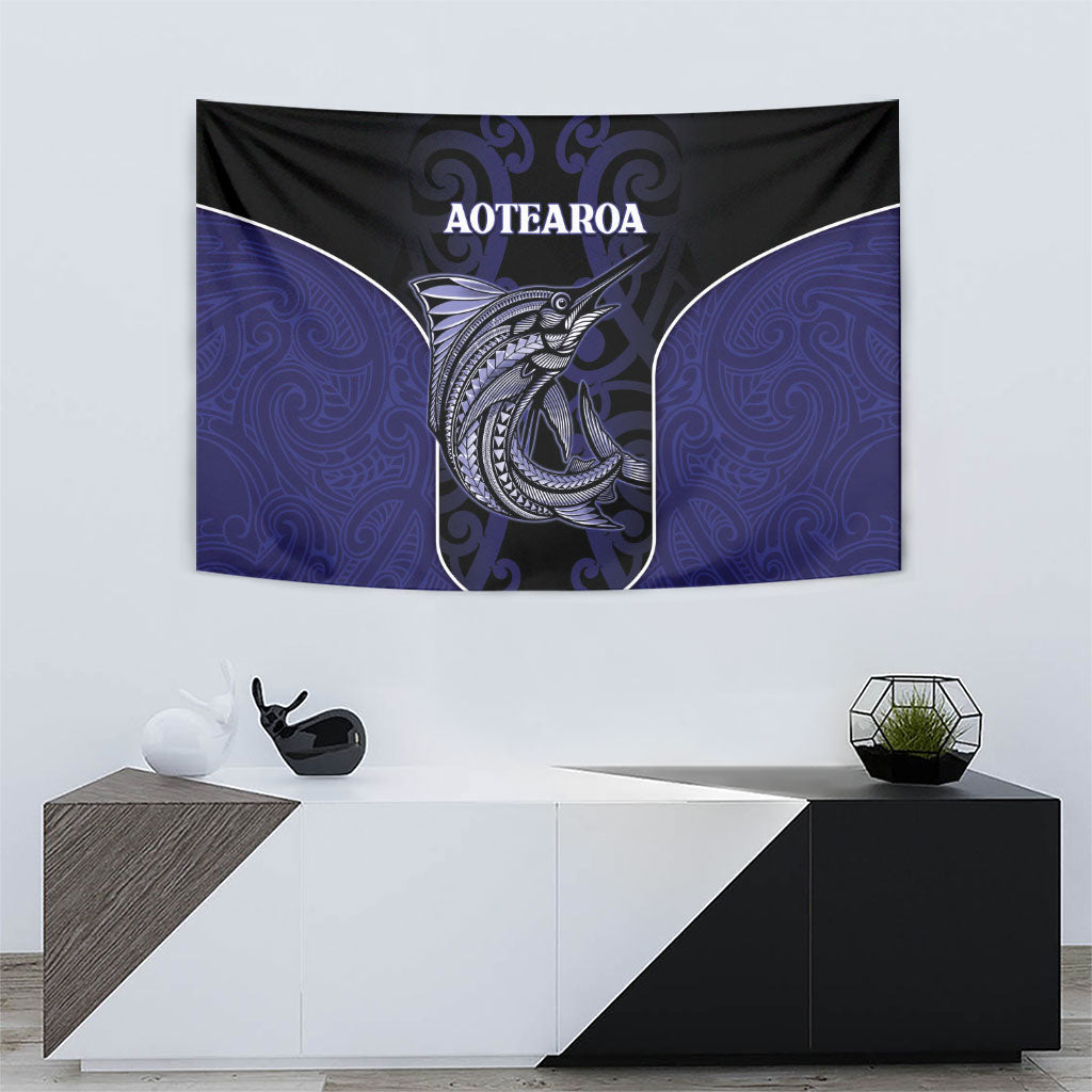 New Zealand Aotearoa Tapestry Blue Marlin Fishing Maori Pattern