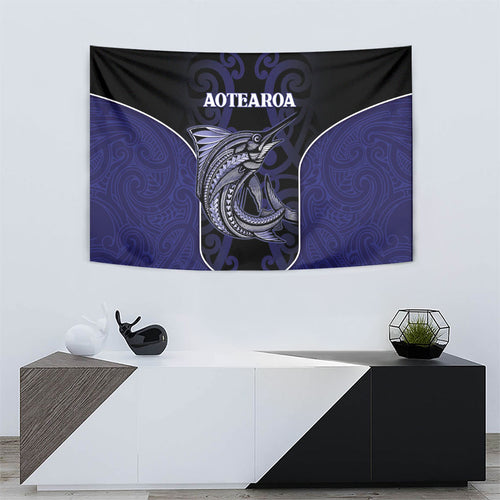 New Zealand Aotearoa Tapestry Blue Marlin Fishing Maori Pattern