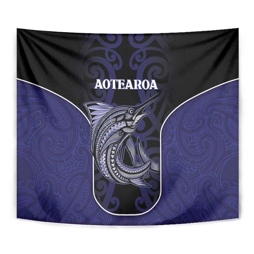 New Zealand Aotearoa Tapestry Blue Marlin Fishing Maori Pattern