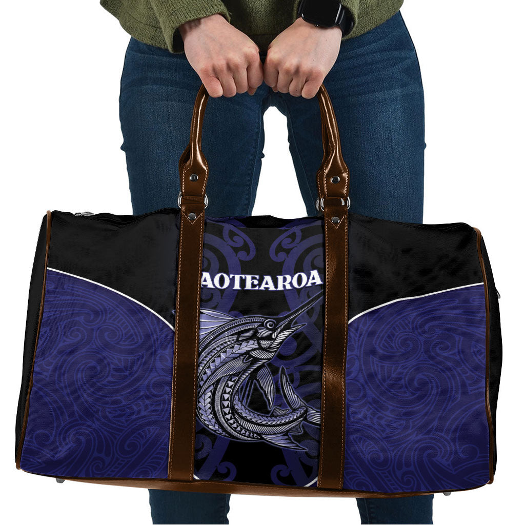 New Zealand Aotearoa Travel Bag Blue Marlin Fishing Maori Pattern