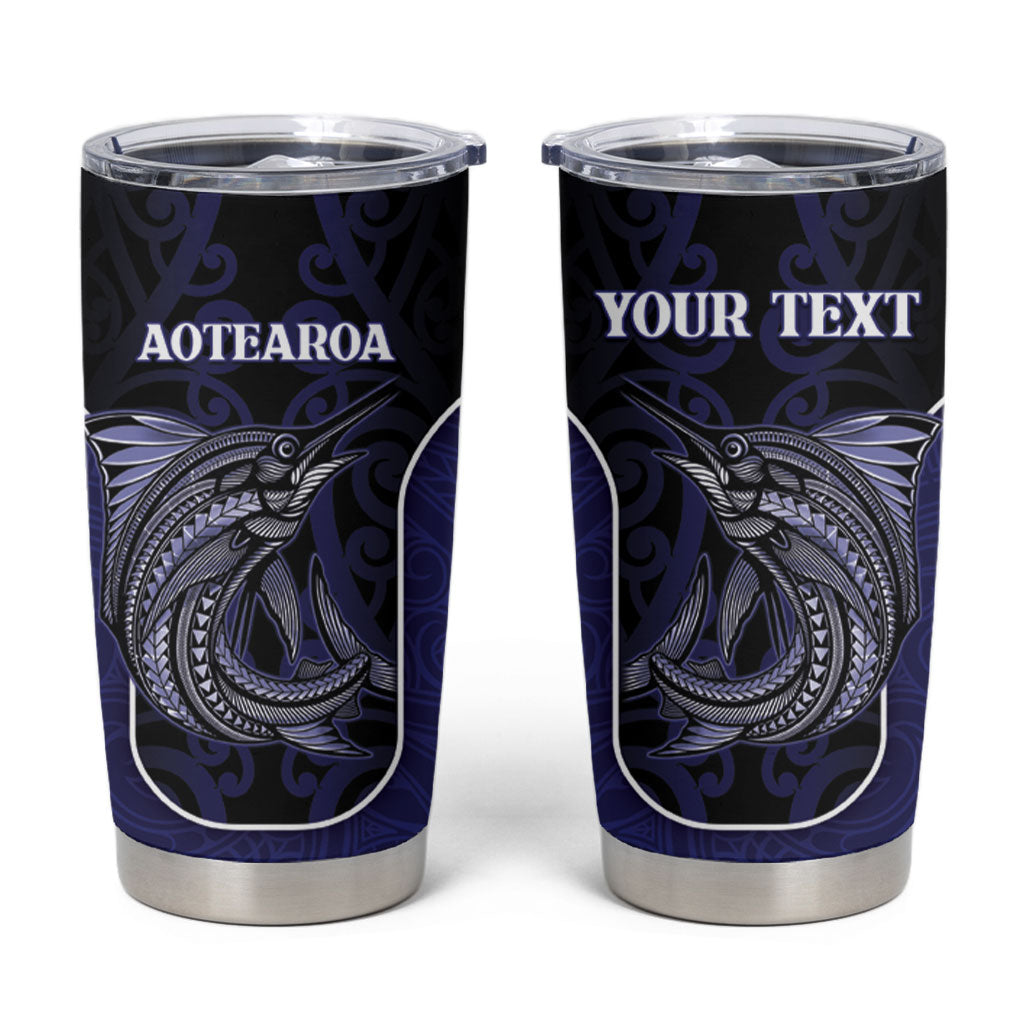 Personalised New Zealand Aotearoa Tumbler Cup Blue Marlin Fishing Maori Pattern